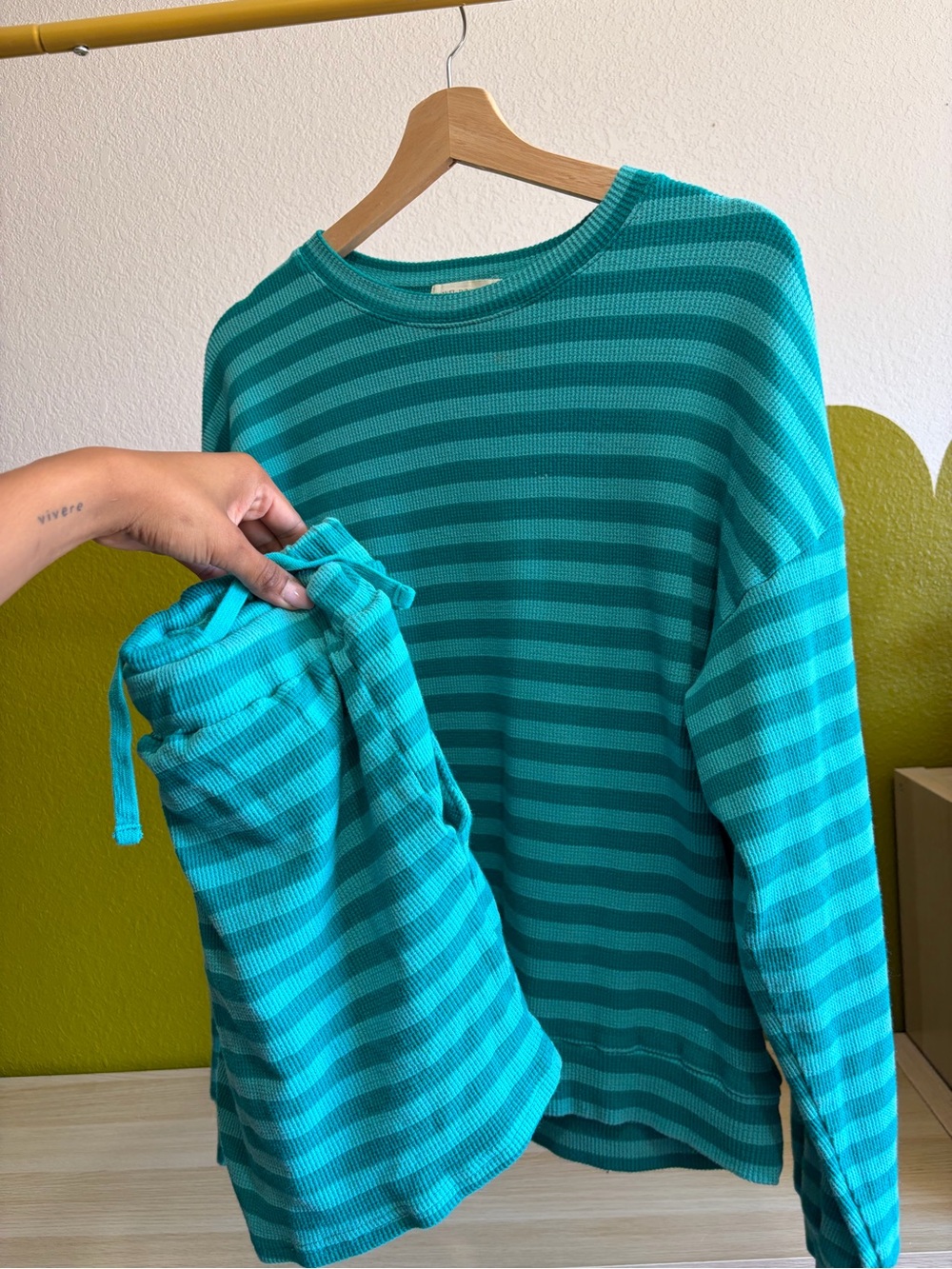 Turquoise Striped Women's Knit Top and Shorts Set